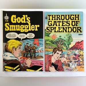 1972 God’s Smuggler & 1974 Through Gates Of Splendor Spire Christian Comics Set